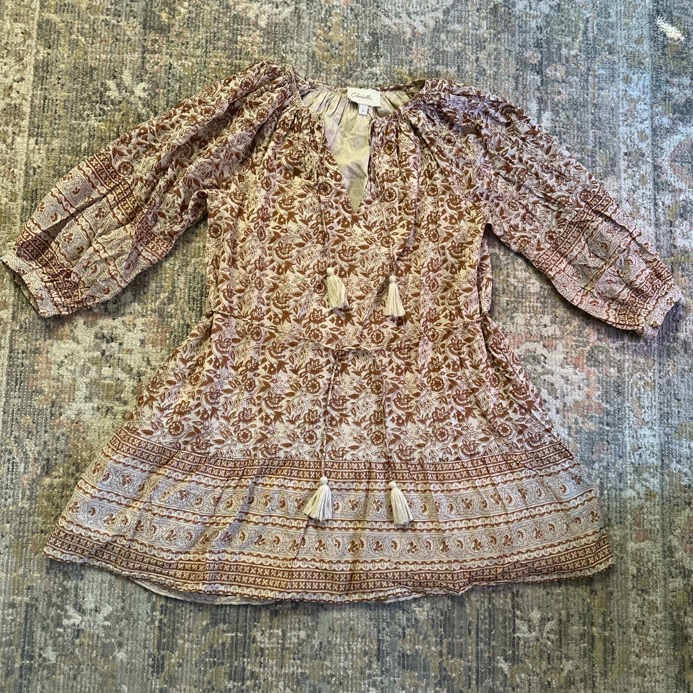 Cleobella Rosy Mini Dress Tamil Block Print Revolve Boho Romantic Cottagecore - Picture 4 of 12